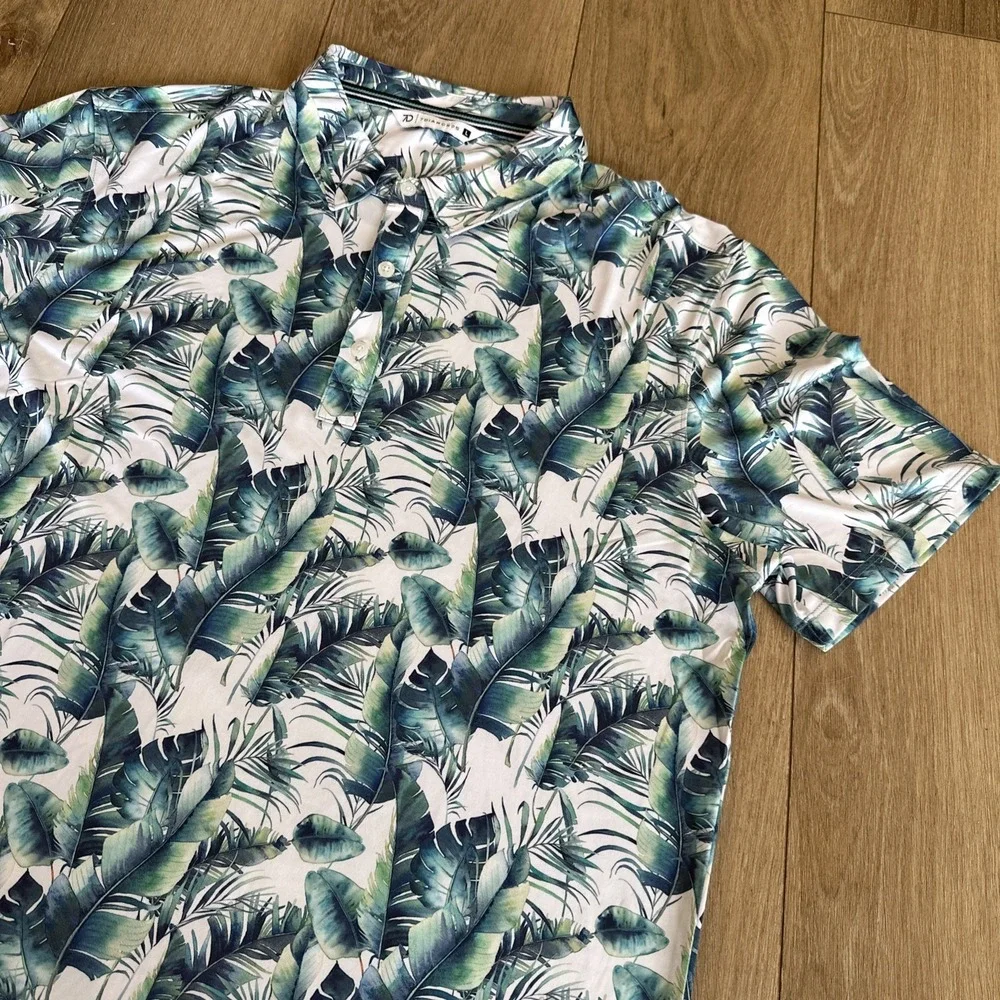 7 Diamonds Somers 4 Way Stretch‎ Polo Shirt Men L Blue Floral Print Performance